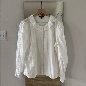 J. Crew - White Lace-Trim Blouse - Women's Top 
💟100% cotton💟